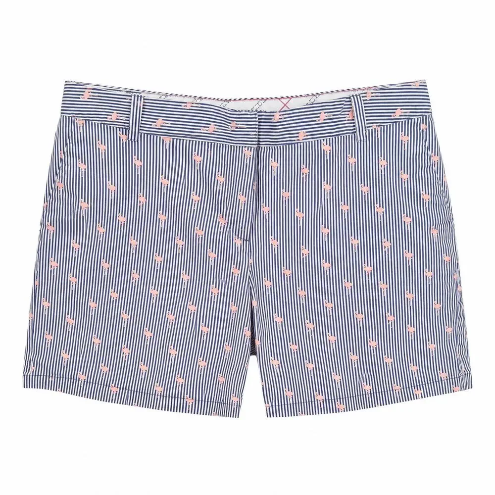 IZOD Women’s Size 14 Navy Striped Pink Flamingo Chino Shorts Stretch